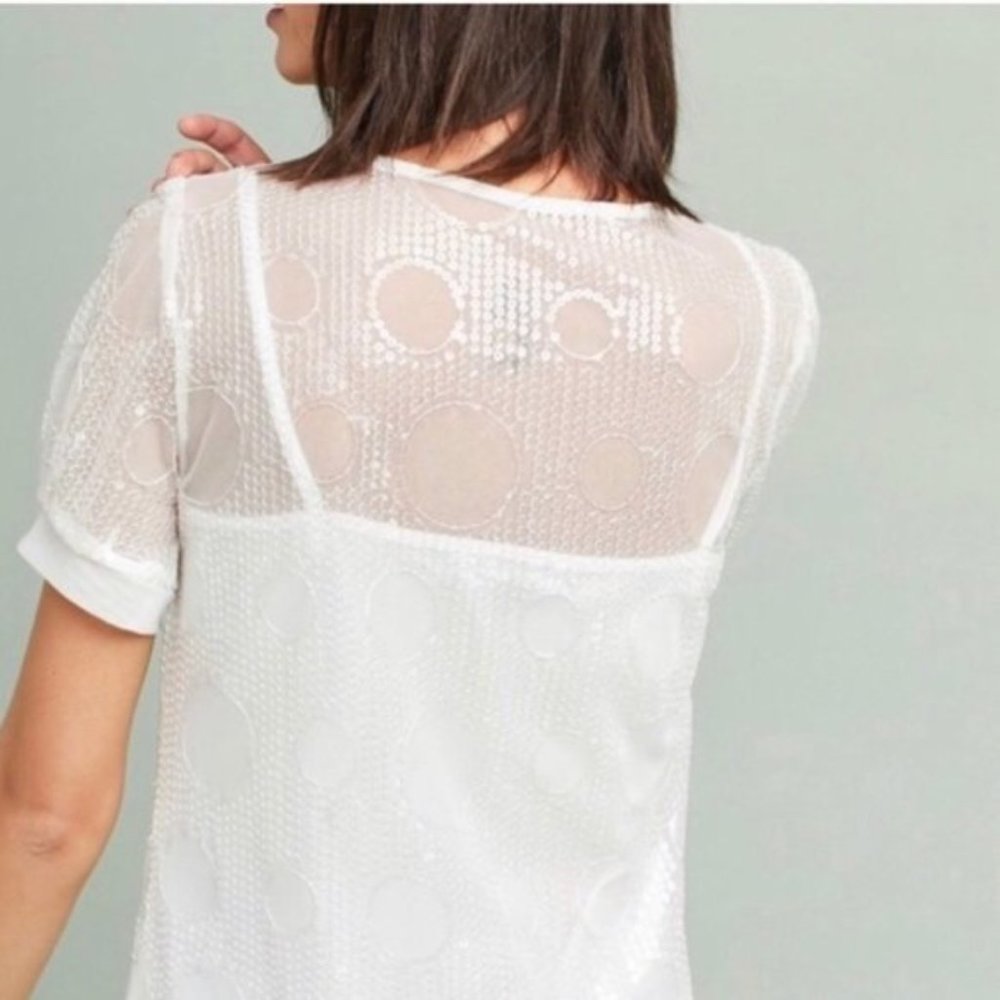 Eva Franco Russian Gia Sequin Short Sleeve Top White Size XS - Picture 2 of 15